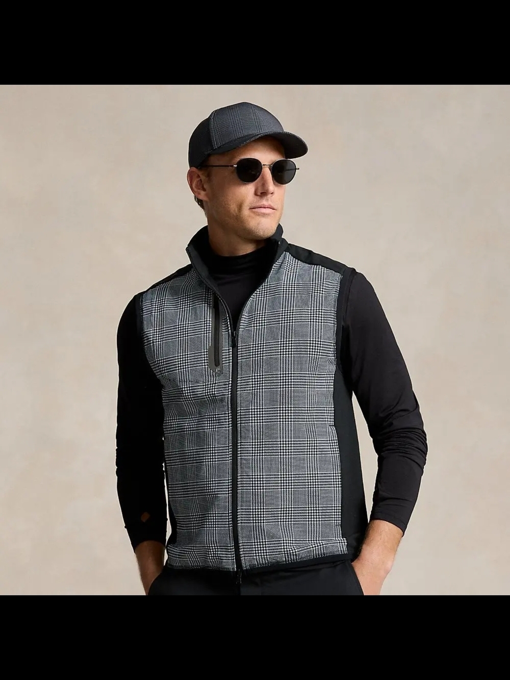 RLX Ralph Lauren Black & Gray Plaid Hybrid Vest